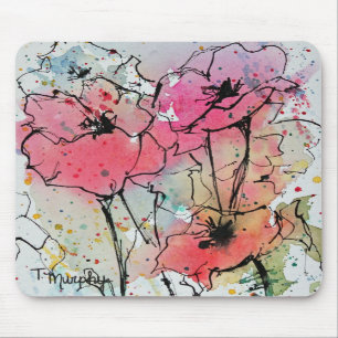 Alfombrilla De Ratón Amapolas abstractas en Mousepad rosado