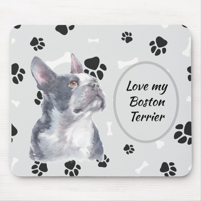 Alfombrilla De Ratón Amar mi huella digital de perro de Boston (Frente)