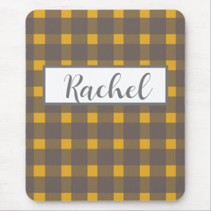 Alfombrilla De Ratón Amarillo grisáceo gingham rústico