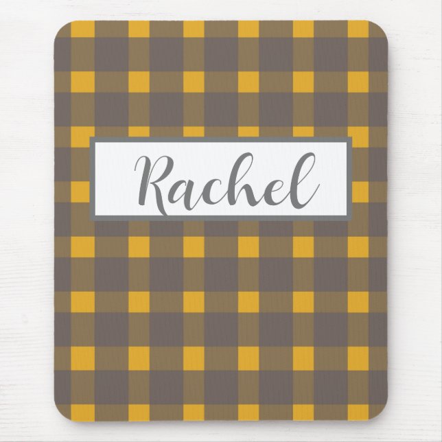 Alfombrilla De Ratón Amarillo grisáceo gingham rústico  (Frente)