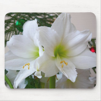 Alfombrilla De Ratón Amaryllis blanco y árbol de Navidad