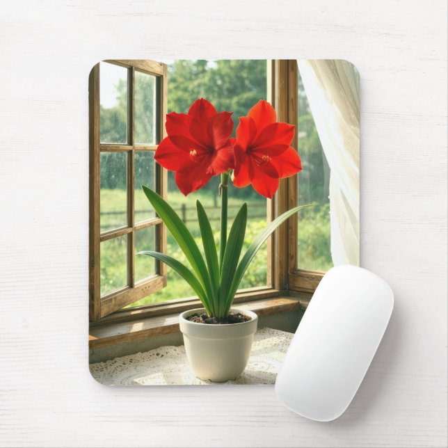 Alfombrilla De Ratón Amaryllis Roja en Flor  (Con ratón)