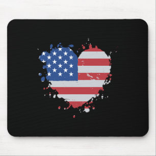 Alfombrilla De Ratón America Love Flag Usa Heart 4 De Julio Estadounide