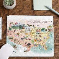 América | Mapa de EE. UU. Ilustrado a la Acuarela