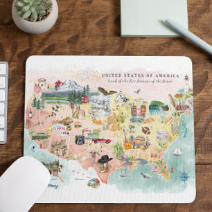Alfombrilla De Ratón América   Mapa de EE. UU. Ilustrado a la Acuarela