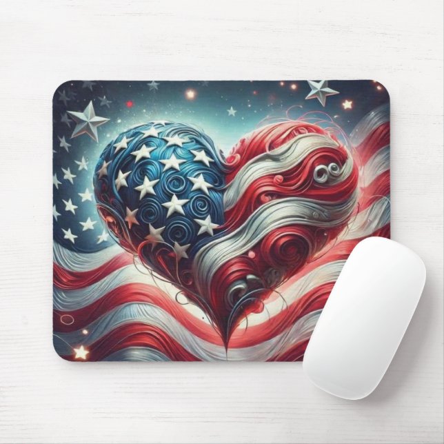 Alfombrilla De Ratón American Flag Heart Mouse Pad – Patriotic Desktop  (Con ratón)