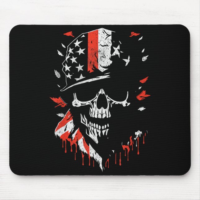 Alfombrilla De Ratón American Flag Skull Soldier Patriotic Military Gra (Frente)