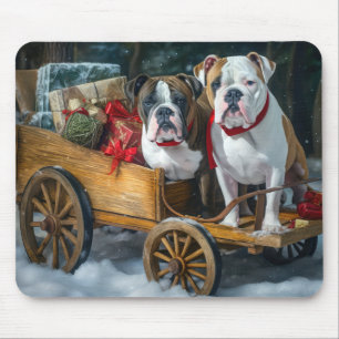 Alfombrilla De Ratón American Staffordshire Nieve Trineo Navidad