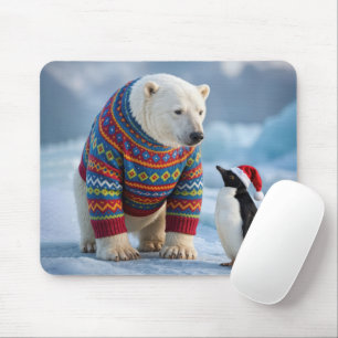 Alfombrilla De Ratón Amigos Oso Polar y Pingüino de Navidad