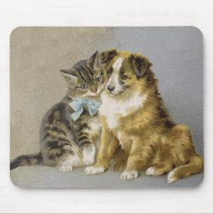 Alfombrilla De Ratón Amistad íntima de perros y gatos vintage