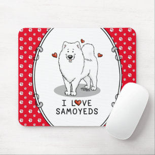 Alfombrilla De Ratón Amo a las Samoyeds - corazones lindos de perro Sam