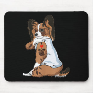 Alfombrilla De Ratón Amo a Mamá Tattoo Papillon Mamá Perro Lover Mujere