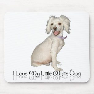 Alfombrilla De Ratón Amo a mi pequeño perro blanco - mezcla de caniche 