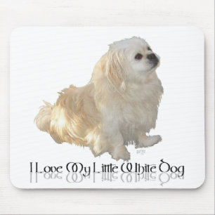 Alfombrilla De Ratón Amo a mi pequeño perro blanco -Pekinés !
