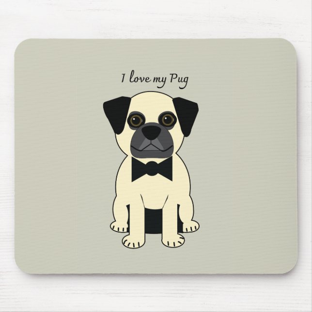 Alfombrilla De Ratón Amo a mi Pug (Frente)