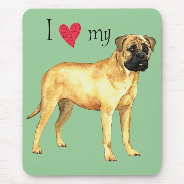 Alfombrilla De Ratón Amo mi Bullmastiff (Frente)