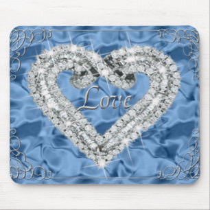 Alfombrilla De Ratón Amor Diamond Heart Blue Mouse Pad