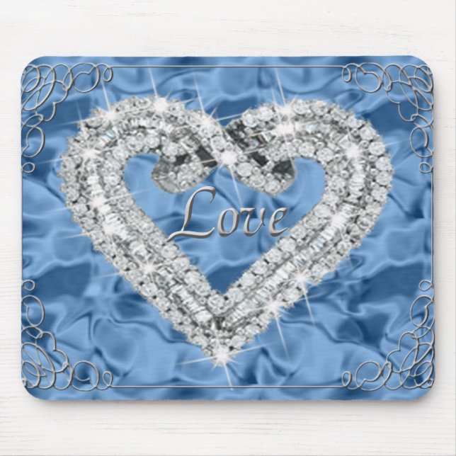 Alfombrilla De Ratón Amor Diamond Heart Blue Mouse Pad (Frente)