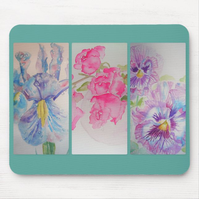 Alfombrilla De Ratón Amor Flores Acuarela Turquesa Floral Mouse Pad (Frente)