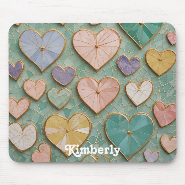 Alfombrilla De Ratón Amor Mosaico: Corazones Pastel (Frente)