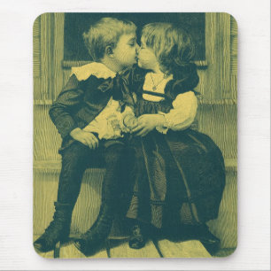 Alfombrilla De Ratón Amor vintage y foto romántica, niños besan