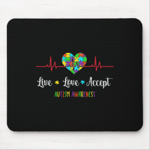 Alfombrilla De Ratón Amor Vivo Aceptar Autismo Conciencia Heartbeat Azu