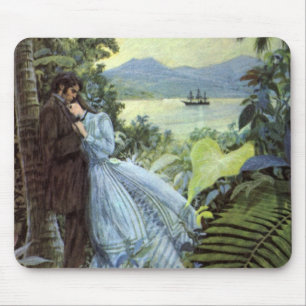 Alfombrilla De Ratón Amor y romance vintage, vista tropical romántica
