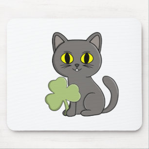 Alfombrilla De Ratón Amuleto de trébol de trébol gris de gato