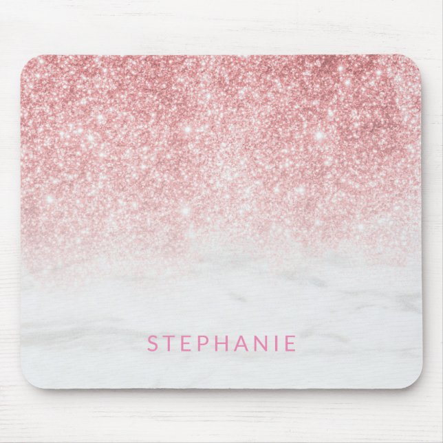 Alfombrilla De Ratón Añadir su nombre Rosa Gold Purpurina Marble Luxe (Frente)