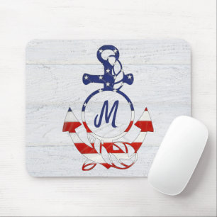 Alfombrilla De Ratón Ancla de bandera nautica sobre madera