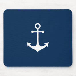 Alfombrilla De Ratón ancla náutica blanca en azul marino