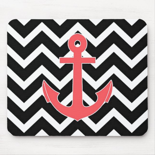 Alfombrilla De Ratón Ancla Rosa Chevron Negro (Frente)
