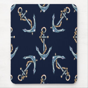 Alfombrilla De Ratón Anclas de Acuarela Azul Marino