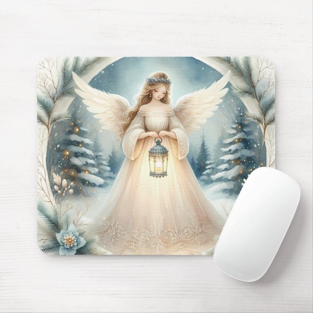 Alfombrilla De Ratón Ángel Celestial de Invierno Farol de Esperanza (Con ratón)