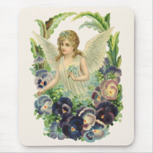 Alfombrilla De Ratón Ángel de Pascua victoriano con flores de púrpura