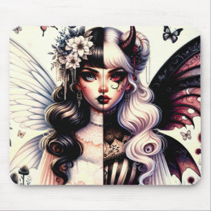 Alfombrilla De Ratón Ángel Medio Diablo Oscura Belleza Hada Ala Rota 