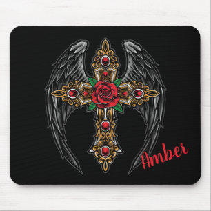 Alfombrilla De Ratón Angel Wings, Cross y Rosas