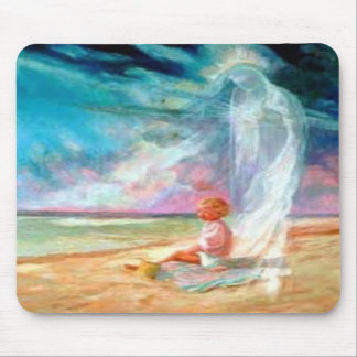 Alfombrilla De Ratón Ángel y niño en la playa Mousepad