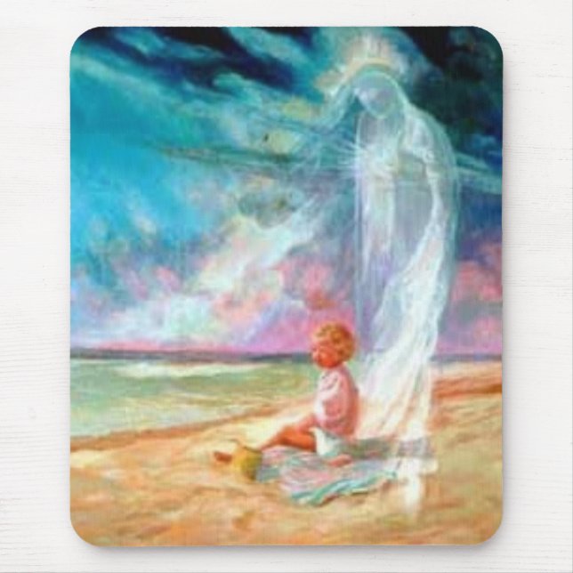 Alfombrilla De Ratón Ángel y niño en la playa Mousepad (Frente)