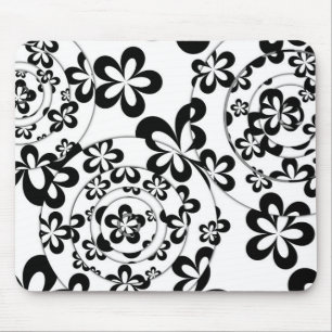 Alfombrilla De Ratón Anillos y Flores en Blanco y Negro