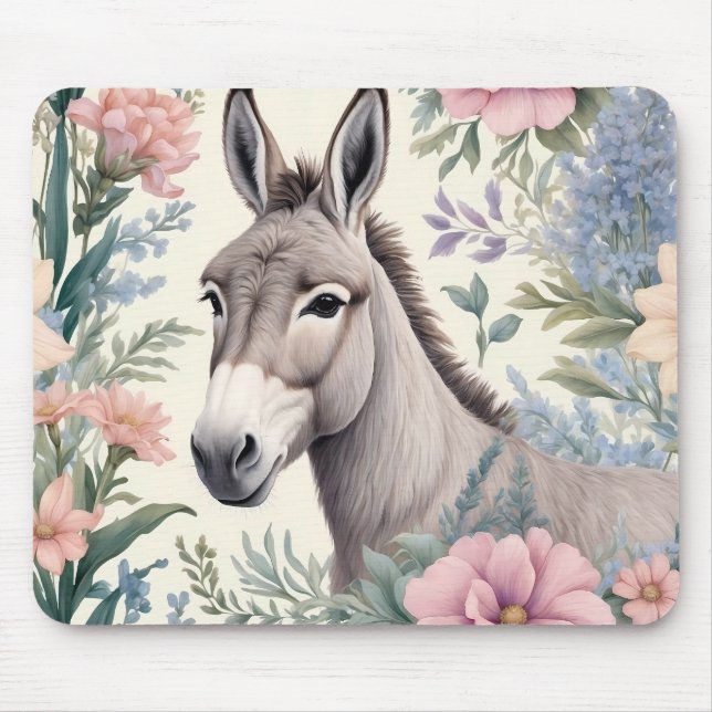 Alfombrilla De Ratón Animación de granja con flores Donkey Pastel (Frente)