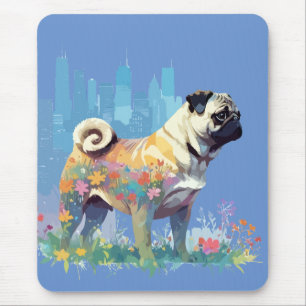 Alfombrilla De Ratón Animal De Arte Vector De Pug En La Naturaleza Maje