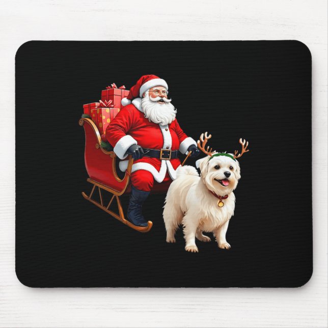 Alfombrilla De Ratón Animal Dog Lover Santa Sleigh Maltese Reindeer Chr (Frente)