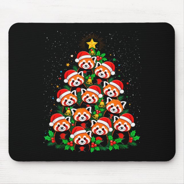 Alfombrilla De Ratón Animal Xmas Tree Santa Hat Red Panda Christmas  (Frente)