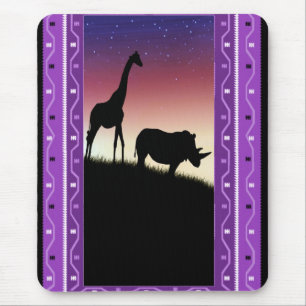 Alfombrilla De Ratón Animales africanos en la puesta del sol