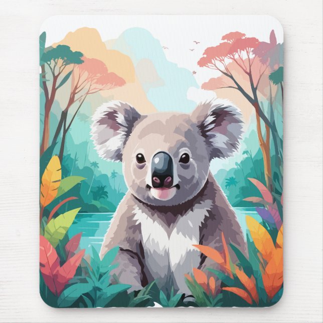 Alfombrilla De Ratón Animales De Arte Vector De Koala En La Naturaleza  (Frente)