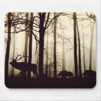 Animales forestales en niebla