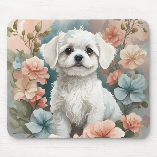 Alfombrilla De Ratón Animales para bebés | Cachorro maltés blanco (Frente)