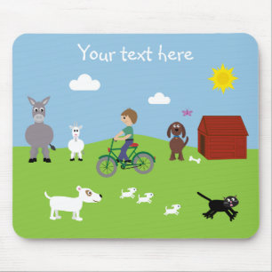 Alfombrilla De Ratón Animales Personalizados y niños montando bici Mou