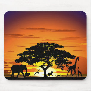 Alfombrilla De Ratón Animales salvajes al atardecer en la sabana africa